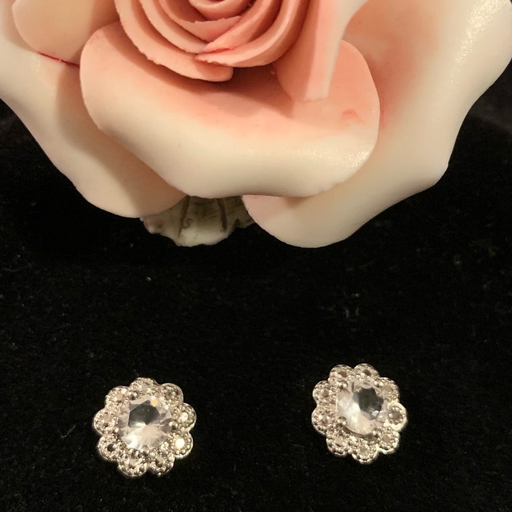 Sapphire & Diamond Accents Flower Earrings